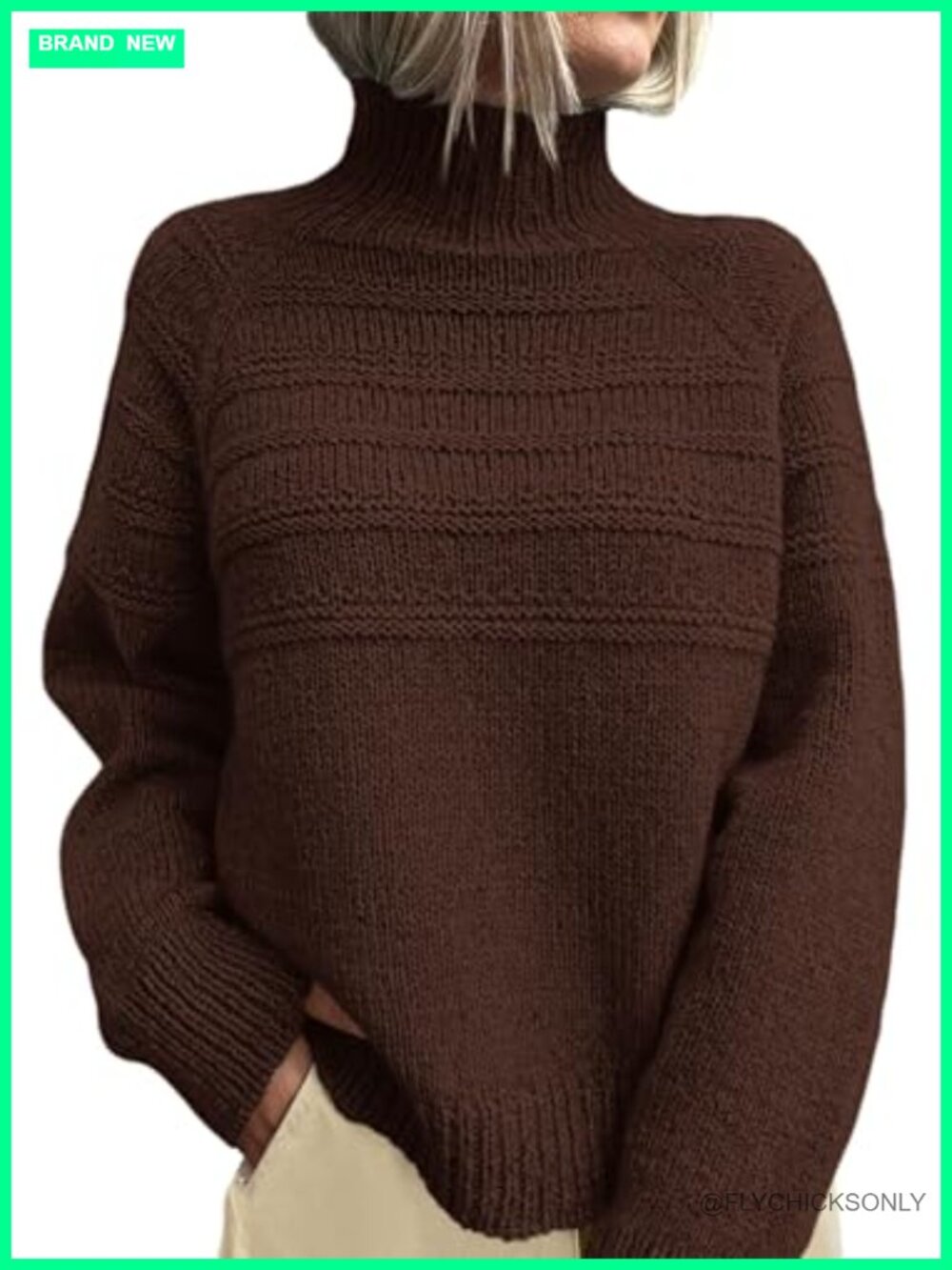 Chunky Knit Mock Neck Pullover Sweater Relaxed Fit Long Sleeve
